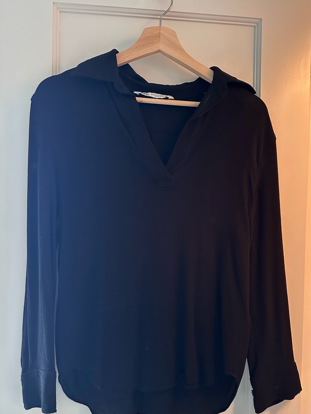 Zara Black V-Neck Collared Long Sleeve Tunic